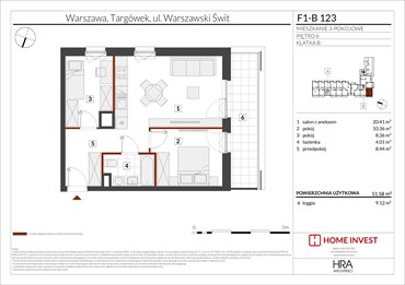 rzut mieszkanie na sprzedaż 52m2 mieszkanie Warszawa, ul. Warszawski Świt