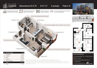 rzut mieszkanie na sprzedaż 52m2 mieszkanie Szczecin, Centrum, al. Wyzwolenia 70 / ul. Staszica 21