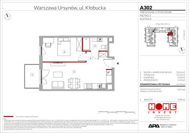 rzut mieszkanie na sprzedaż 42m2 mieszkanie Warszawa, Ursynów, ul. Kłobucka 23A