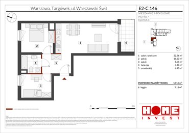 rzut mieszkanie na sprzedaż 54m2 mieszkanie Warszawa, Targówek, ul. Warszawski Świt