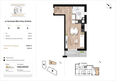 rzut mieszkanie na sprzedaż 30m2 mieszkanie Kraków, Wzgórza Krzesławickie, Gustawa Morcinka