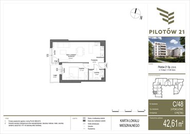 rzut mieszkanie na sprzedaż 43m2 mieszkanie Gdańsk, Zaspa, Pilotów 21