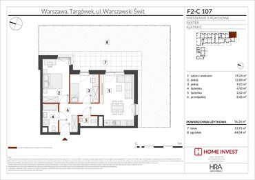 rzut mieszkanie na sprzedaż 56m2 mieszkanie Warszawa, ul. Warszawski Świt