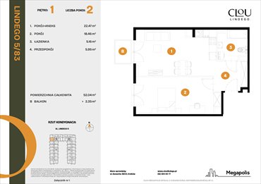 rzut mieszkanie na sprzedaż 52m2 mieszkanie Kraków, Lindego 5