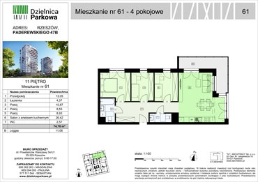 rzut mieszkanie na sprzedaż 75m2 mieszkanie Rzeszów, Paderewskeigo 51