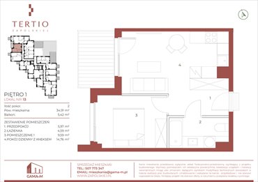 rzut mieszkanie na sprzedaż 35m2 mieszkanie Kraków, Bronowice, Gabrieli Zapolskiej 21