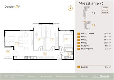 rzut mieszkanie na sprzedaż 82m2 mieszkanie Kraków, Rzemieślnicza 22-24