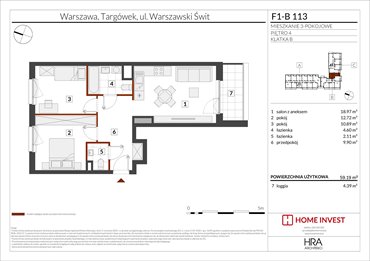 rzut mieszkanie na sprzedaż 59m2 mieszkanie Warszawa, ul. Warszawski Świt