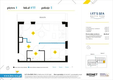 rzut mieszkanie na sprzedaż 40m2 mieszkanie Gąski, Nadbrzeżna 52