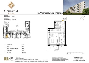 rzut mieszkanie na sprzedaż 38m2 mieszkanie Poznań, Grunwald, Wieruszowska 8