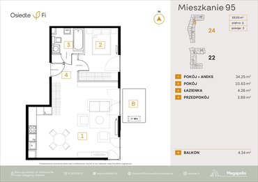 rzut mieszkanie na sprzedaż 53m2 mieszkanie Kraków, Rzemieślnicza 22-24