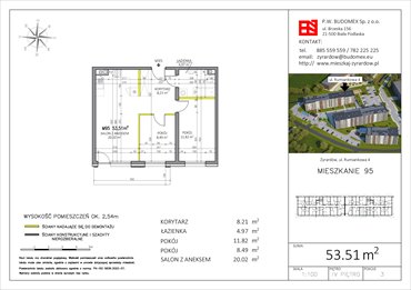 rzut mieszkanie na sprzedaż 54m2 mieszkanie Żyrardów, Rumiankowa 4