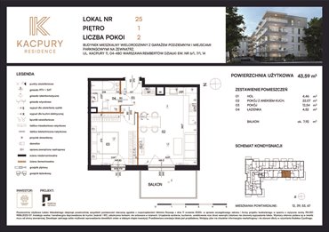 rzut mieszkanie na sprzedaż 44m2 mieszkanie Warszawa, Rembetów, Kacpury 11