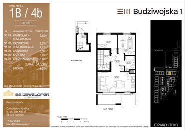 rzut mieszkanie na sprzedaż 55m2 mieszkanie Rzeszów, Budziwojska 3