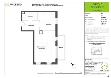 rzut mieszkanie na sprzedaż 45m2 mieszkanie Puck, Pogodna