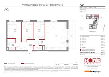 rzut mieszkanie na sprzedaż 78m2 mieszkanie Warszawa, Żerań, ul. Morelowa 13