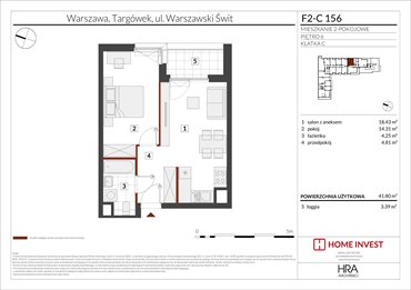 rzut mieszkanie na sprzedaż 42m2 mieszkanie Warszawa, ul. Warszawski Świt