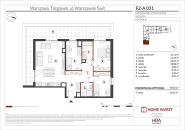 rzut mieszkanie na sprzedaż 94m2 mieszkanie Warszawa, ul. Warszawski Świt