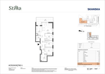 rzut mieszkanie na sprzedaż 74m2 mieszkanie Warszawa, Fajansowa 5