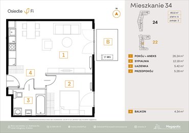 rzut mieszkanie na sprzedaż 49m2 mieszkanie Kraków, Rzemieślnicza 22-24