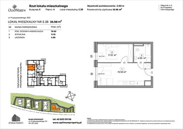 rzut mieszkanie na sprzedaż 36m2 mieszkanie Łódź, Widzew, Przybyszewskiego 292-300