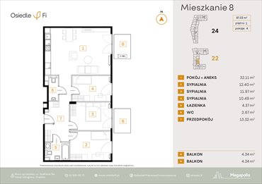 rzut mieszkanie na sprzedaż 87m2 mieszkanie Kraków, Rzemieślnicza 22-24