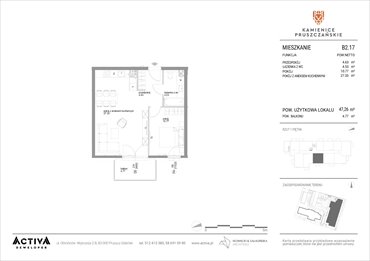 rzut mieszkanie na sprzedaż 47m2 mieszkanie Pruszcz Gdański, ul. Grunwaldzka 71B, 71C