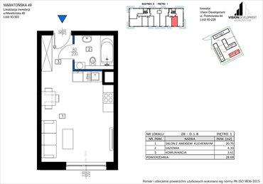 rzut mieszkanie na sprzedaż 29m2 mieszkanie Łódź, Retkinia, Maratońska 49C