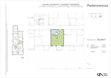 rzut mieszkanie na sprzedaż 26m2 mieszkanie Kraków, ul. Federowicza