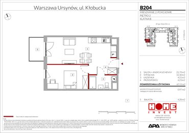 rzut mieszkanie na sprzedaż 43m2 mieszkanie Warszawa, Ursynów, ul. Kłobucka 23A