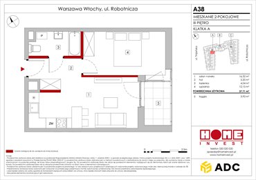 rzut mieszkanie na sprzedaż 38m2 mieszkanie Warszawa, Włochy, ul. Robotnicza 11/13