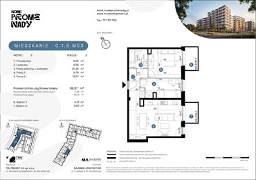 rzut mieszkanie na sprzedaż 59m2 mieszkanie Wrocław, Kleczków, ul. Czochralskiego/ Miłosza