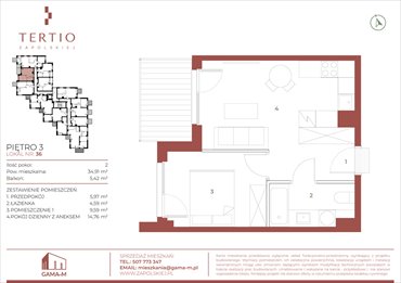 rzut mieszkanie na sprzedaż 35m2 mieszkanie Kraków, Bronowice, Gabrieli Zapolskiej 21