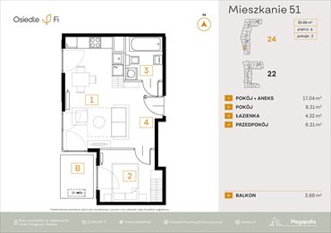rzut mieszkanie na sprzedaż 36m2 mieszkanie Kraków, Rzemieślnicza 22-24
