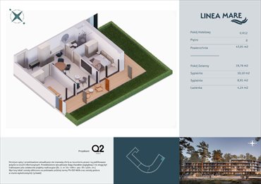 rzut mieszkanie na sprzedaż 43m2 mieszkanie Pobierowo, Karola Borka 6