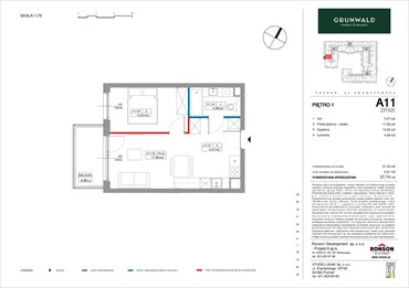 rzut mieszkanie na sprzedaż 61m2 mieszkanie Poznań, Grunwald, Kamiennogórska 7