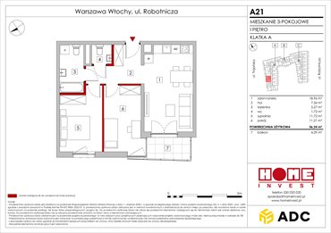 rzut mieszkanie na sprzedaż 56m2 mieszkanie Warszawa, Włochy, ul. Robotnicza 11/13