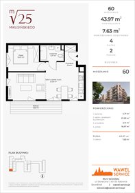 rzut mieszkanie na sprzedaż 44m2 mieszkanie Katowice, Mikusińskiego 25