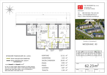 rzut mieszkanie na sprzedaż 62m2 mieszkanie Żyrardów, Rumiankowa 4