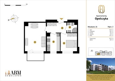 rzut mieszkanie na sprzedaż 47m2 mieszkanie Łódź, Widzew, Opolczyka 16