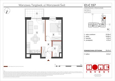 rzut mieszkanie na sprzedaż 39m2 mieszkanie Warszawa, Targówek, ul. Warszawski Świt
