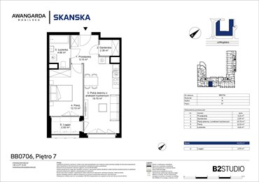 rzut mieszkanie na sprzedaż 44m2 mieszkanie Kraków, Prądnik Czerwony, Mogilska 126
