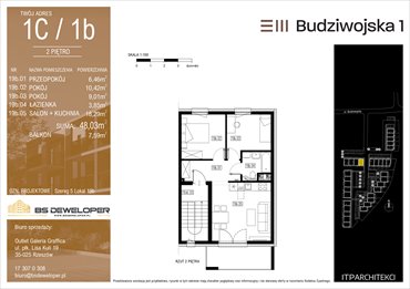 rzut mieszkanie na sprzedaż 48m2 mieszkanie Rzeszów, Budziwojska 3