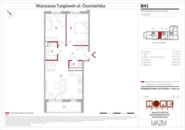 rzut mieszkanie na sprzedaż 72m2 mieszkanie Warszawa, Targówek, ul. Oszmiańska 22