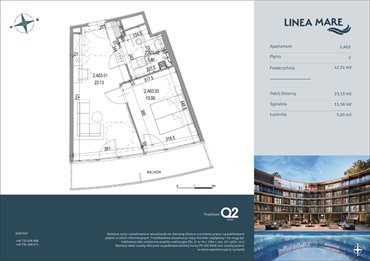 rzut mieszkanie na sprzedaż 43m2 mieszkanie Pobierowo, Karola Borka 6