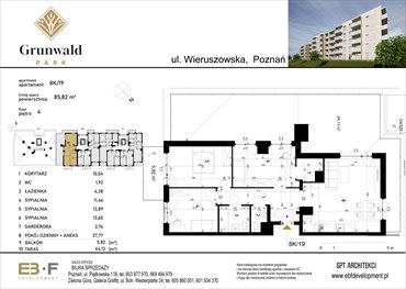 rzut mieszkanie na sprzedaż 86m2 mieszkanie Poznań, Grunwald, Wieruszowska 8