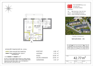 rzut mieszkanie na sprzedaż 43m2 mieszkanie Żyrardów, Rumiankowa 4