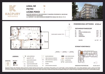rzut mieszkanie na sprzedaż 48m2 mieszkanie Warszawa, Rembetów, Kacpury 11