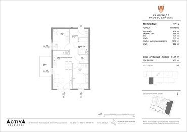 rzut mieszkanie na sprzedaż 51m2 mieszkanie Pruszcz Gdański, ul. Grunwaldzka 71B, 71C