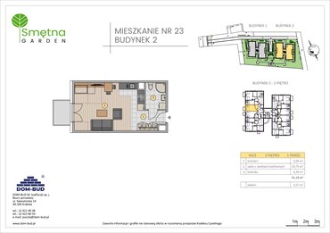 rzut mieszkanie na sprzedaż 31m2 mieszkanie Kraków, Bronowice Wielkie, Smętna 1